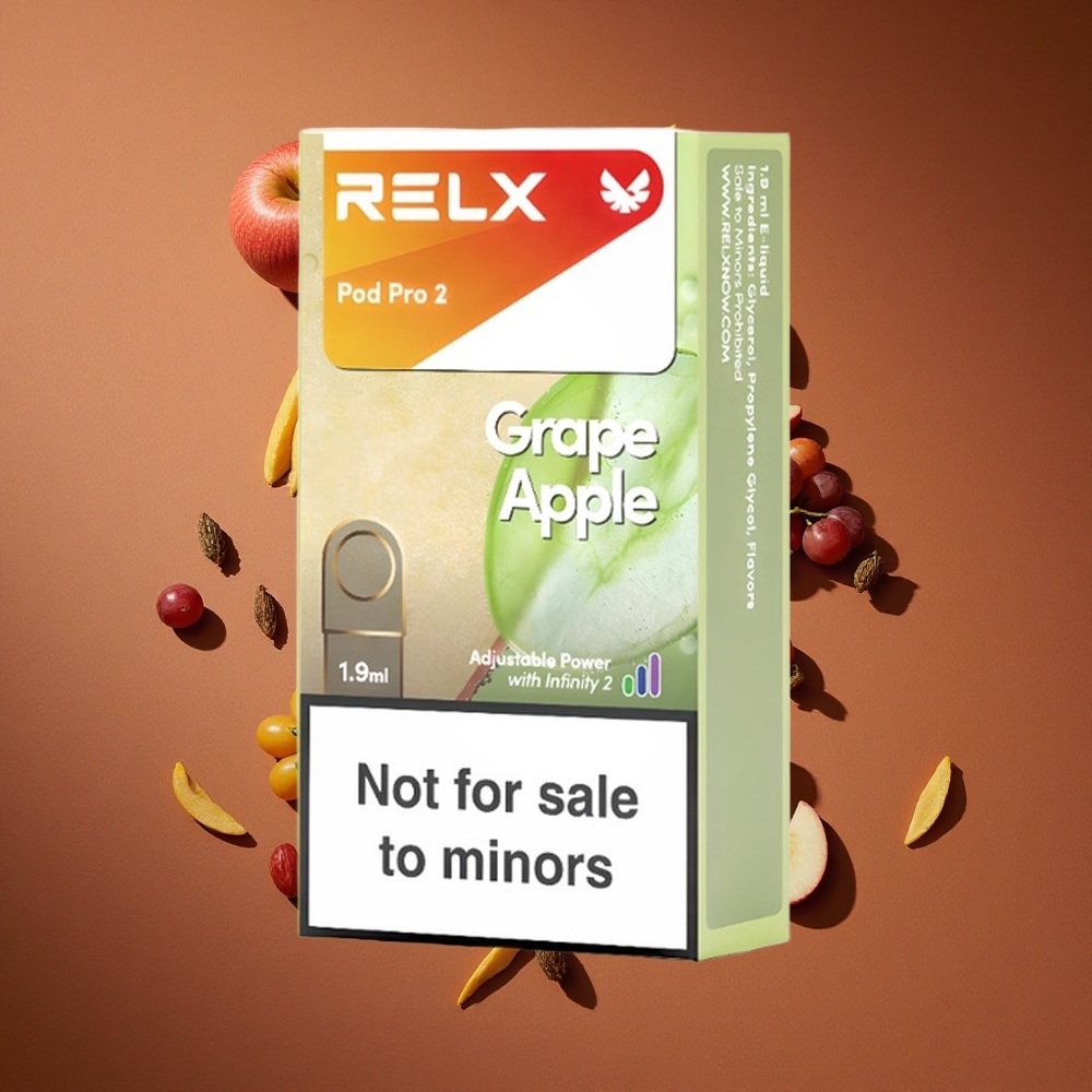 RELX Pod Pro 2 600 Pufova Groždje Jabuka 0% Никотин 1.9 мл Е-течности Kapacitet 3 Režima Napona