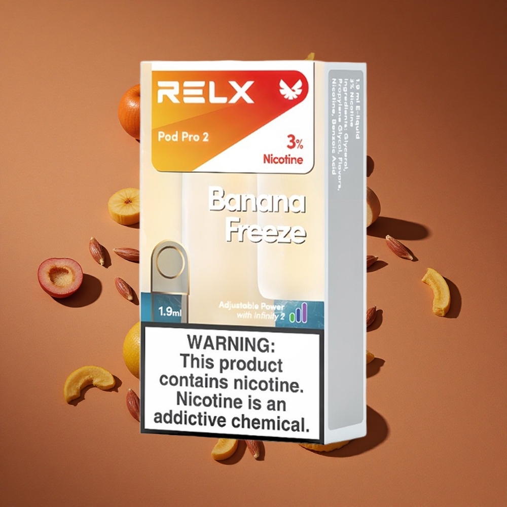 Relx Pod Pro 2 600 Pufova Banana Sladoled 3% Никотин 1.9 мл Е-течности 3 režima napona