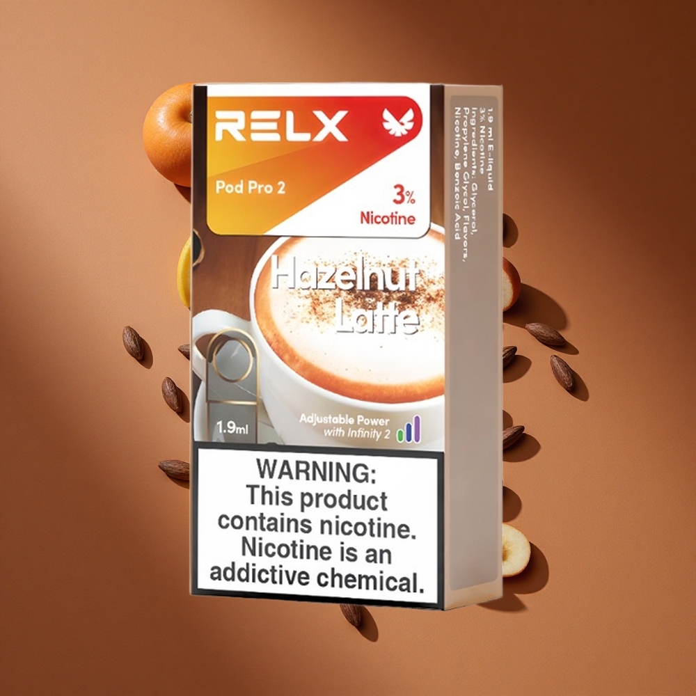 Relx Pod Pro 2 600 Pufova Lješnjak Latte 3% Никотин 1.9 мл Е-течности 3 režima podešavanja
