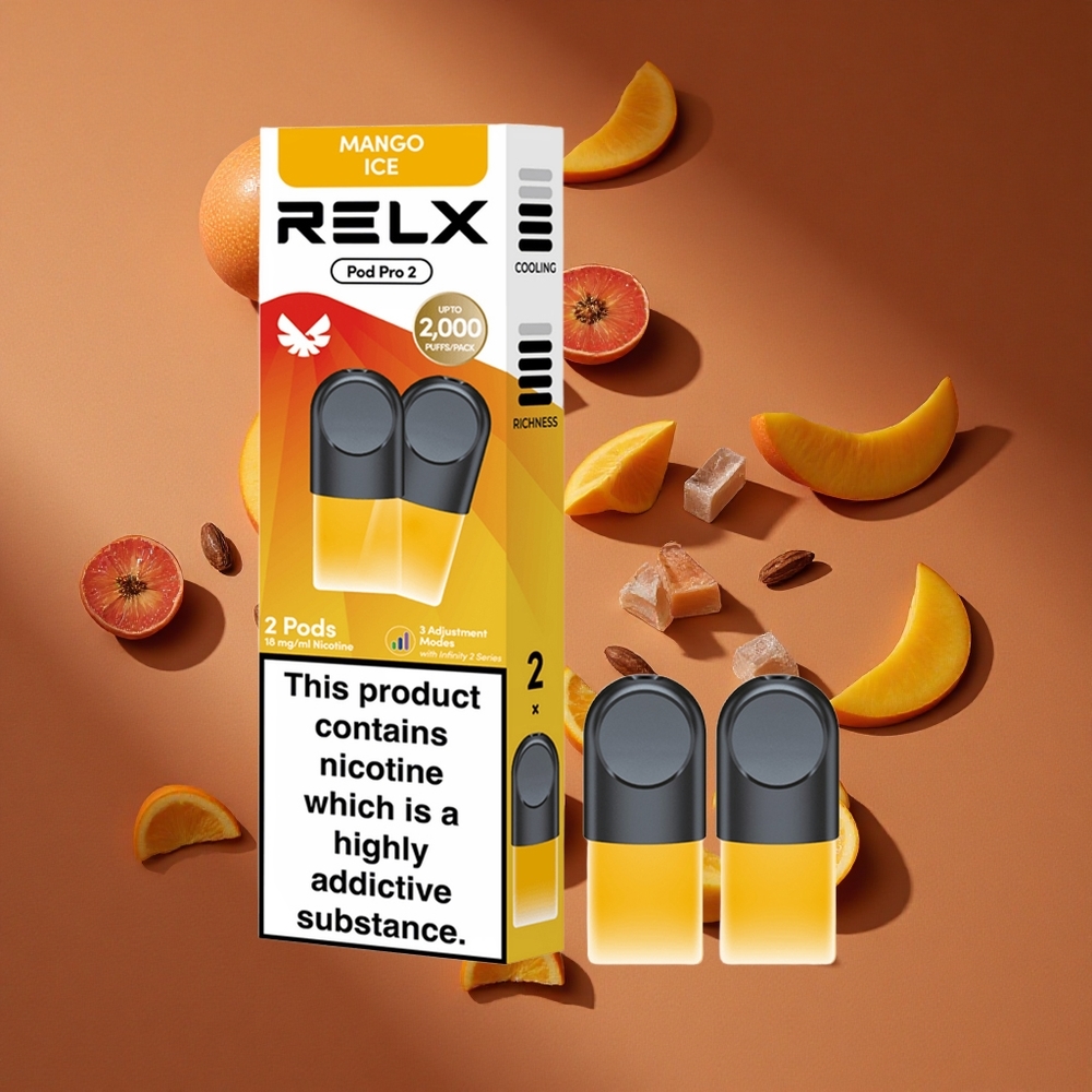 Relx Pod Pro 2 600 Pufova Mango Led Kombinacija 1.9 мл Е-течности/1.8% 3 Moda (Eco 5.5W, Smooth 6.5W, Boost 8W)