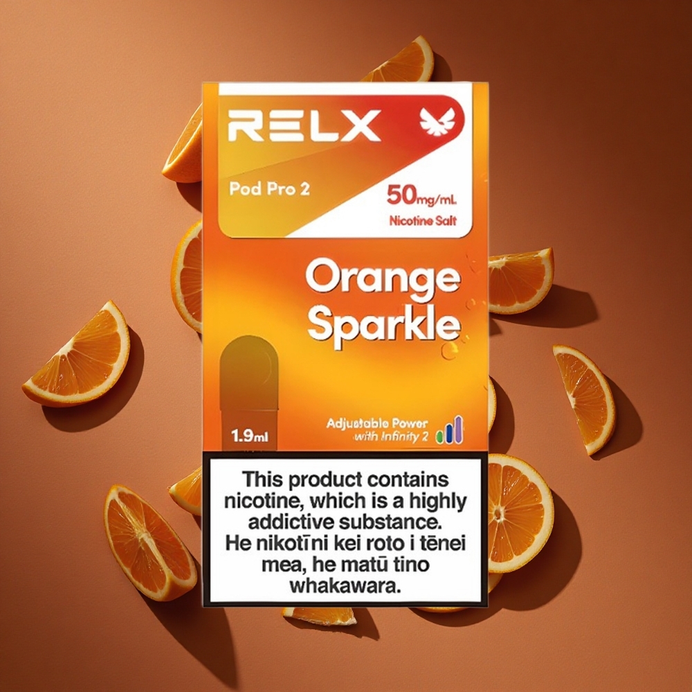 Relx Pod Pro 2 600 Pufova Narandžasta iskra 5% Никотин 1.9 мл Е-течности 3 nivoa napona