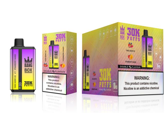 Bang Box 30000 пуффс двоструких укуса три бобице леда и манго од јагоде - Bang Box Vape Cena